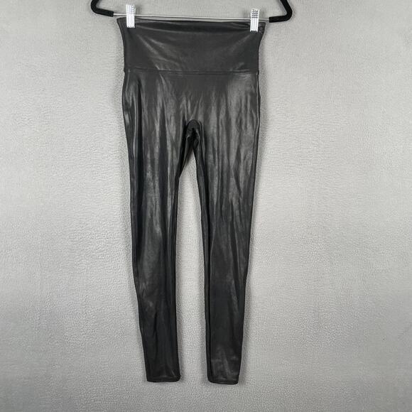 Spanx Faux Leather Leggings Womens Medium Black High Rise Slimming Stretch Pants - Picture 1 of 11